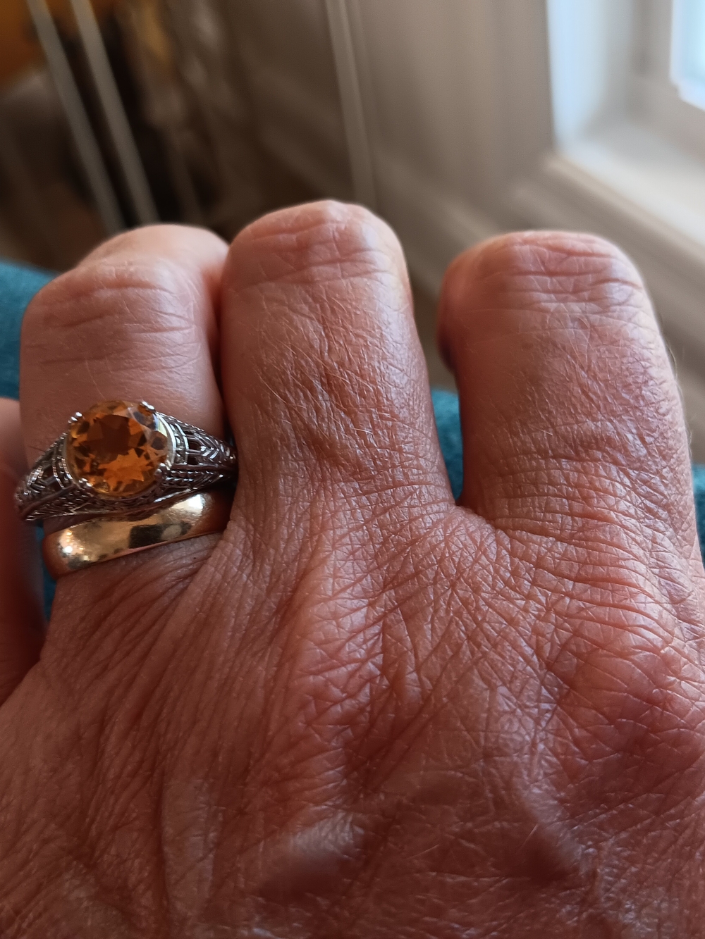 Sterling Silver Art Deco Setting Ladies Ring with Citrine Stone Size 7